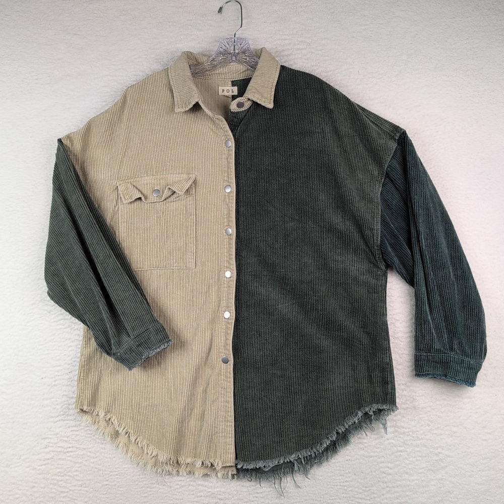 POL Corduroy Shacket Women's Small Raw Hem Oversized Jacket SMJ183 Two Toned